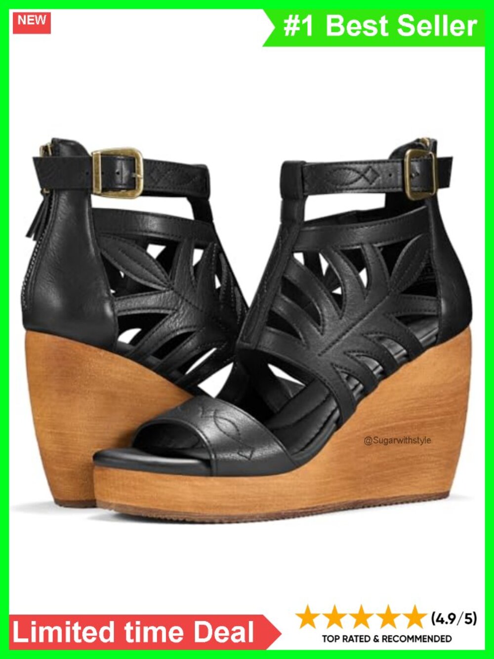 Western Embroidered Wedge Platform Sandals Open Toe Ankle Strap